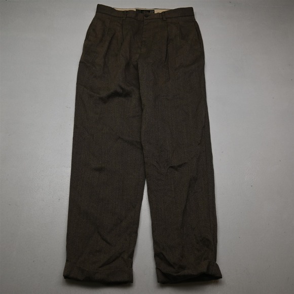 Vtg Gap 32x32 Brown 100% Wool Tweed Pleated Cuffed Baggy High Waist Mens Pants